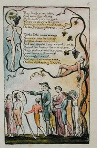 The Echoing Green, plade 2 (Bentley 7) fra Songs of Innocence and of Experience, ca. 1789-94 (reliefætsning med pen & blæk og wc) af William Blake